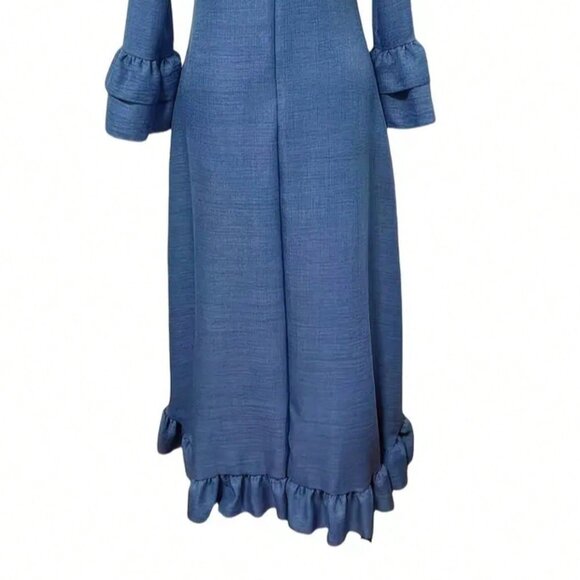 Blue Elegant Women's Fungus Ruffle Dress - Picture 4 of 5